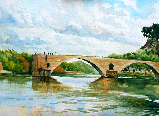 Watercolor Painting, Le Pont d'Avignon, by John Hulsey